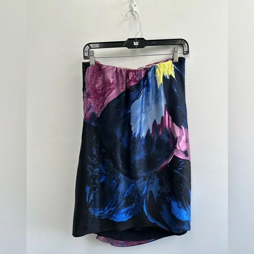 Tibi Vintage Multi-color 100% Silk Strapless Wrap Dress Sweetheart Neck Size 4 - Picture 9 of 11